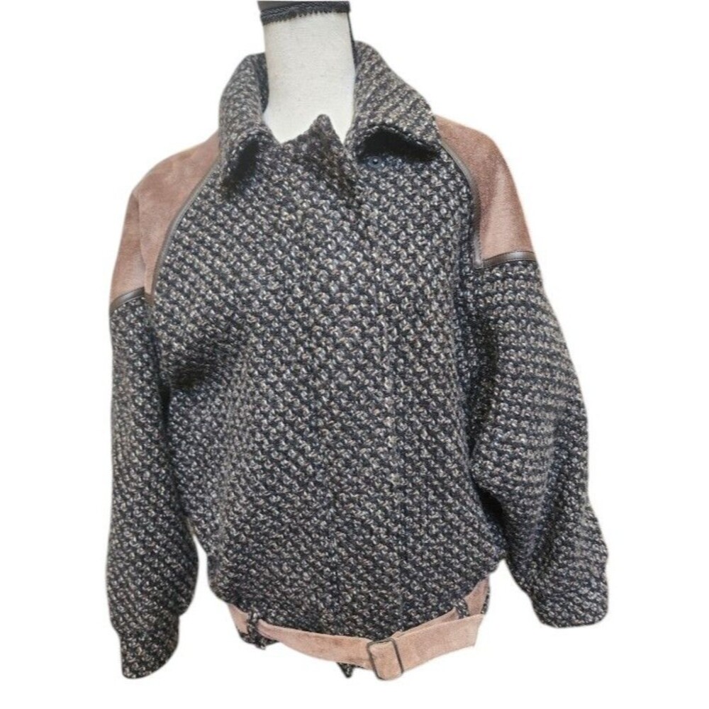 David Benjamin Vintage Wool Leather Jacket Chest 54" Tweed Full Zip